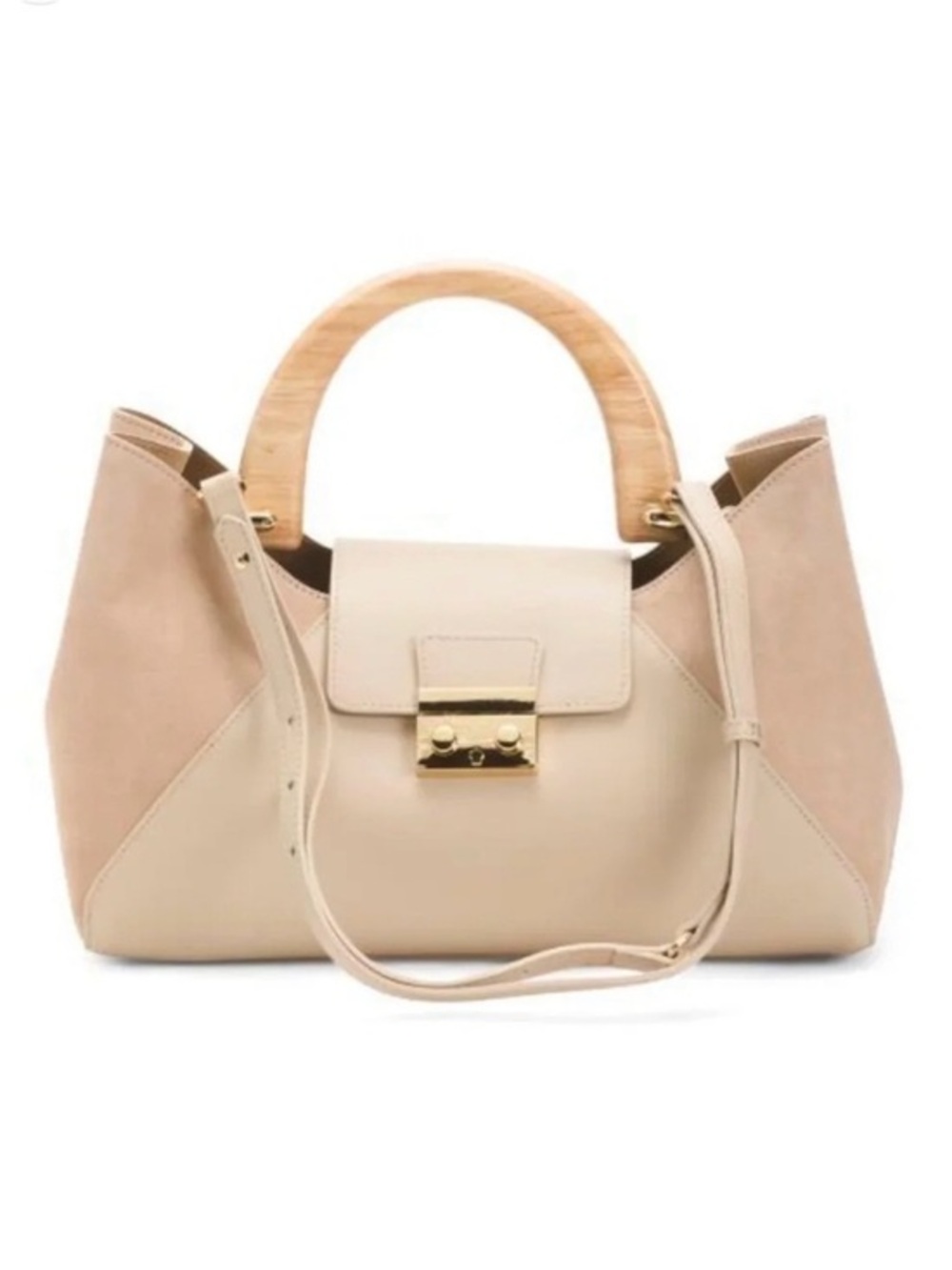 NWT CLAUDIA Made In Italy Suede East West Satchel  With Wood Handle